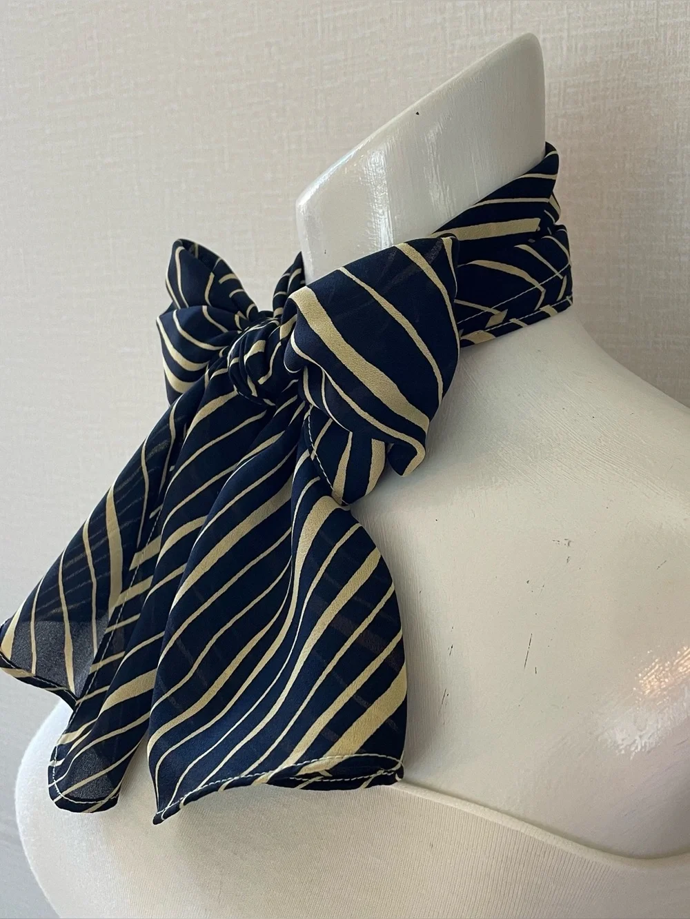 Diagonal Striped Navy and Yellow Neck Scarf - Women Accessories, EUC